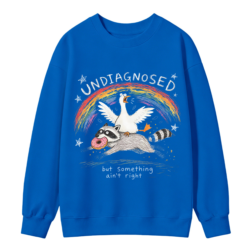 Unisex Funny Hand Drawn Raccoon Goose Animal Graphic Crewneck Sweatshirt