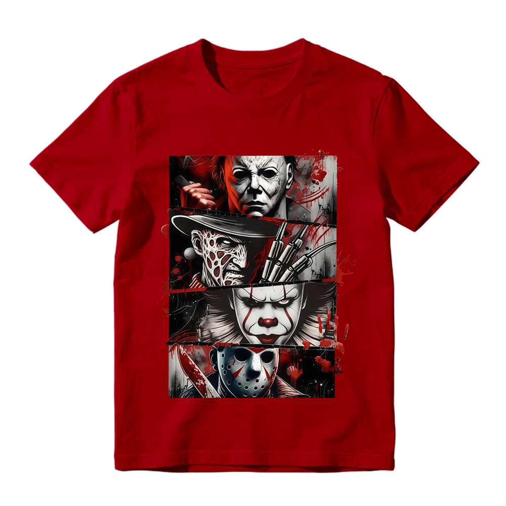Unisex Spooky Dark Horror Panel Collage Casual Graphic Short Sleeve Tee