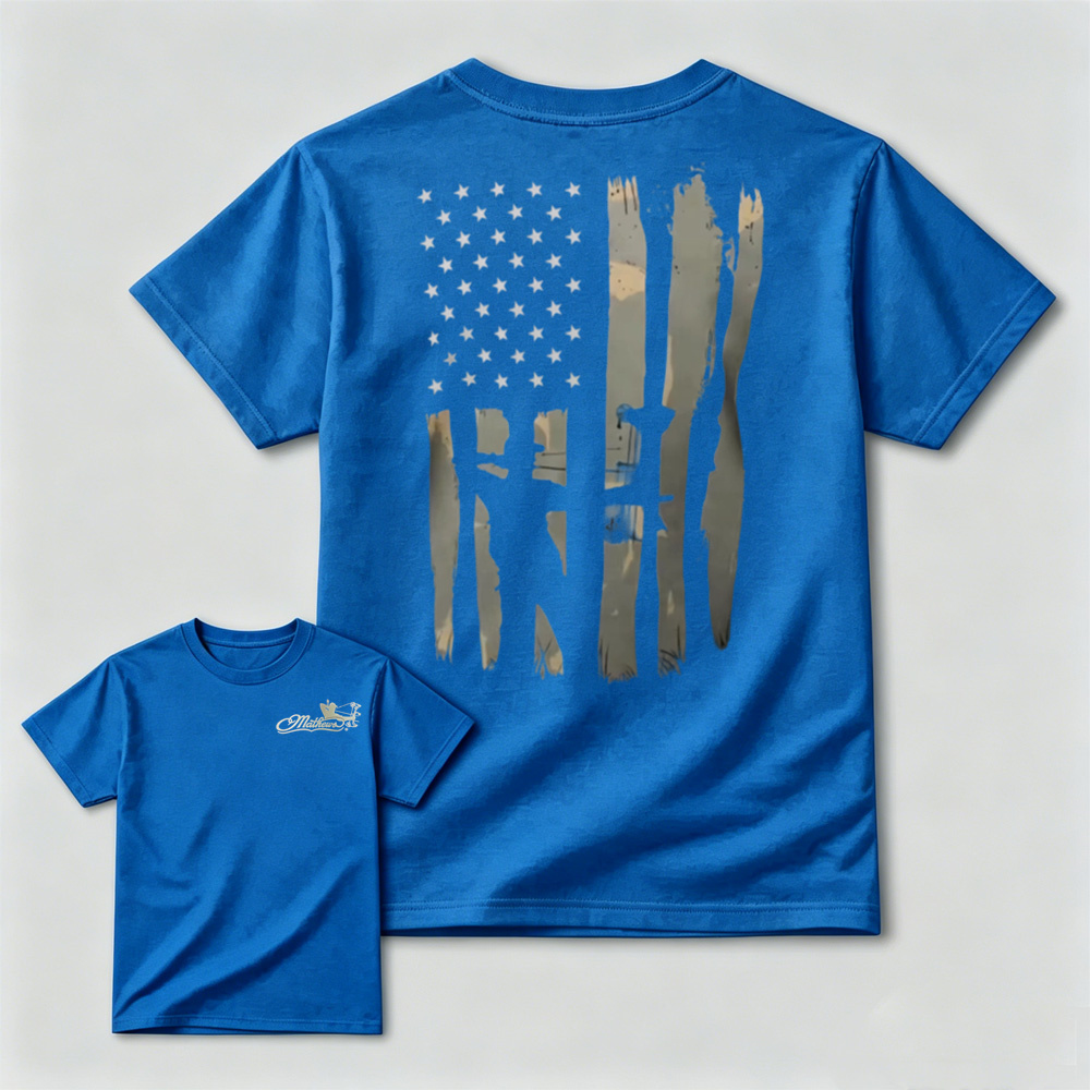 Vintage Distressed USA Flag Bow Hunter T‑Shirt, Patriotic Archery Hunting Unisex Casual Tee