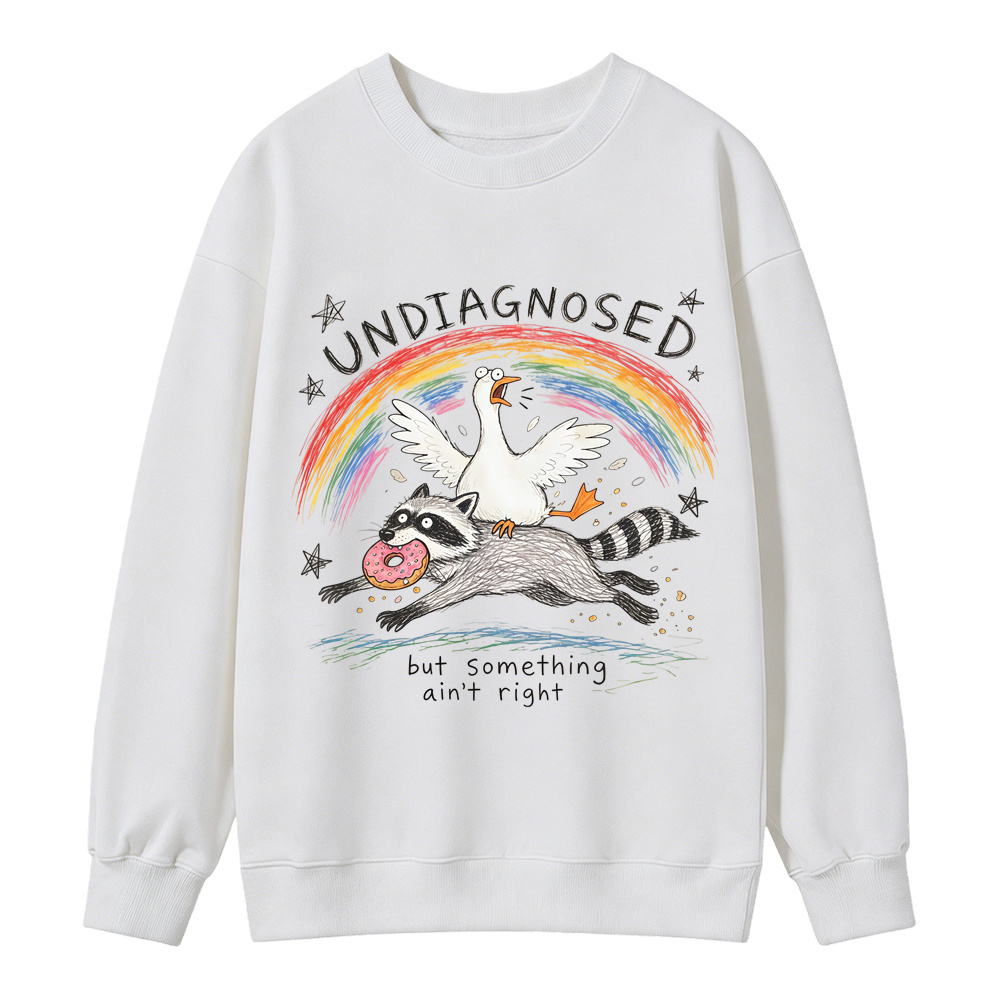 Unisex Funny Hand Drawn Raccoon Goose Animal Graphic Crewneck Sweatshirt