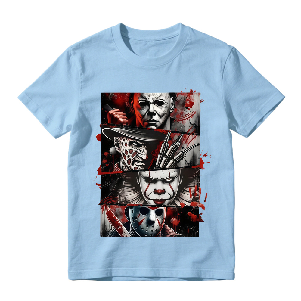 Unisex Spooky Dark Horror Panel Collage Casual Graphic Short Sleeve Tee