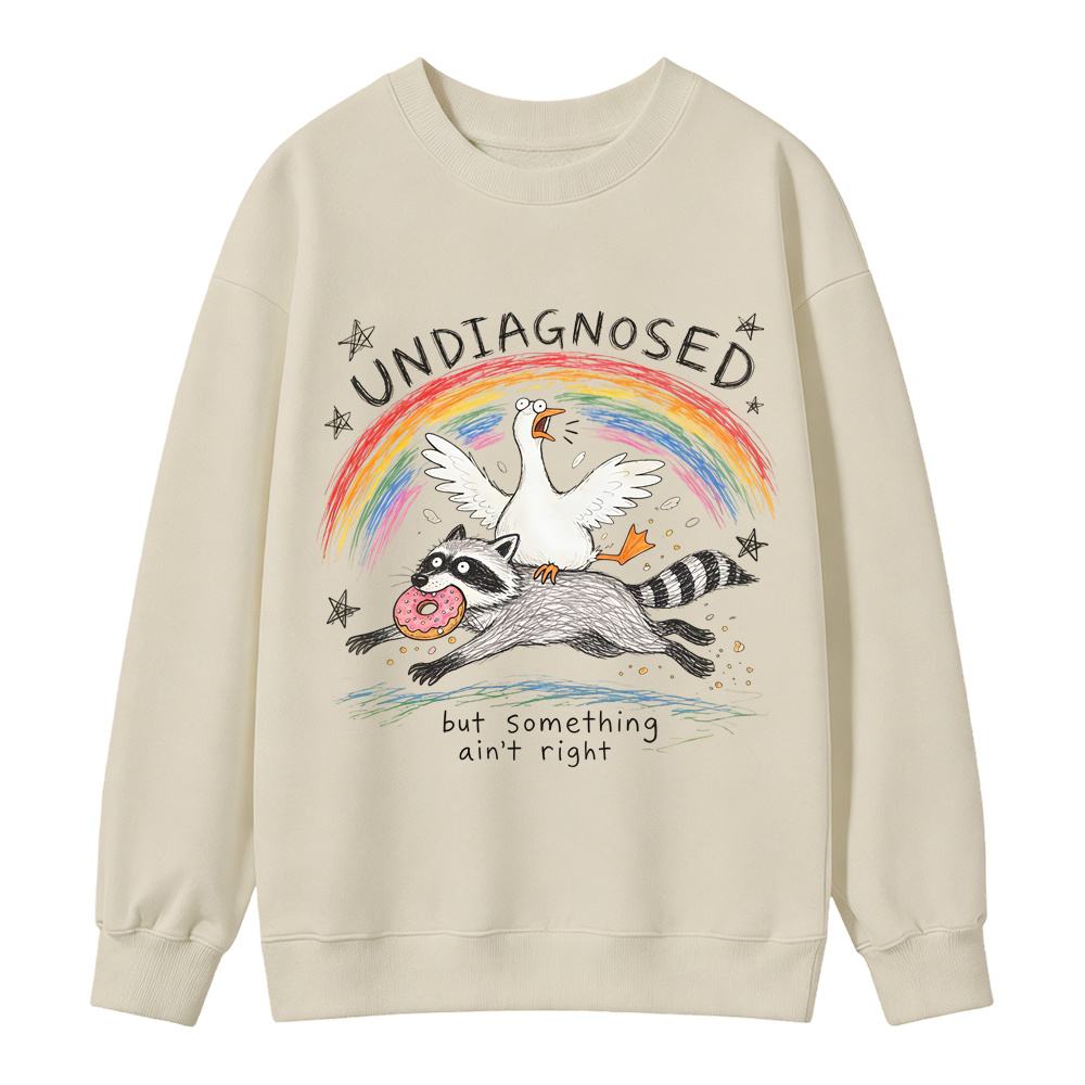 Unisex Funny Hand Drawn Raccoon Goose Animal Graphic Crewneck Sweatshirt