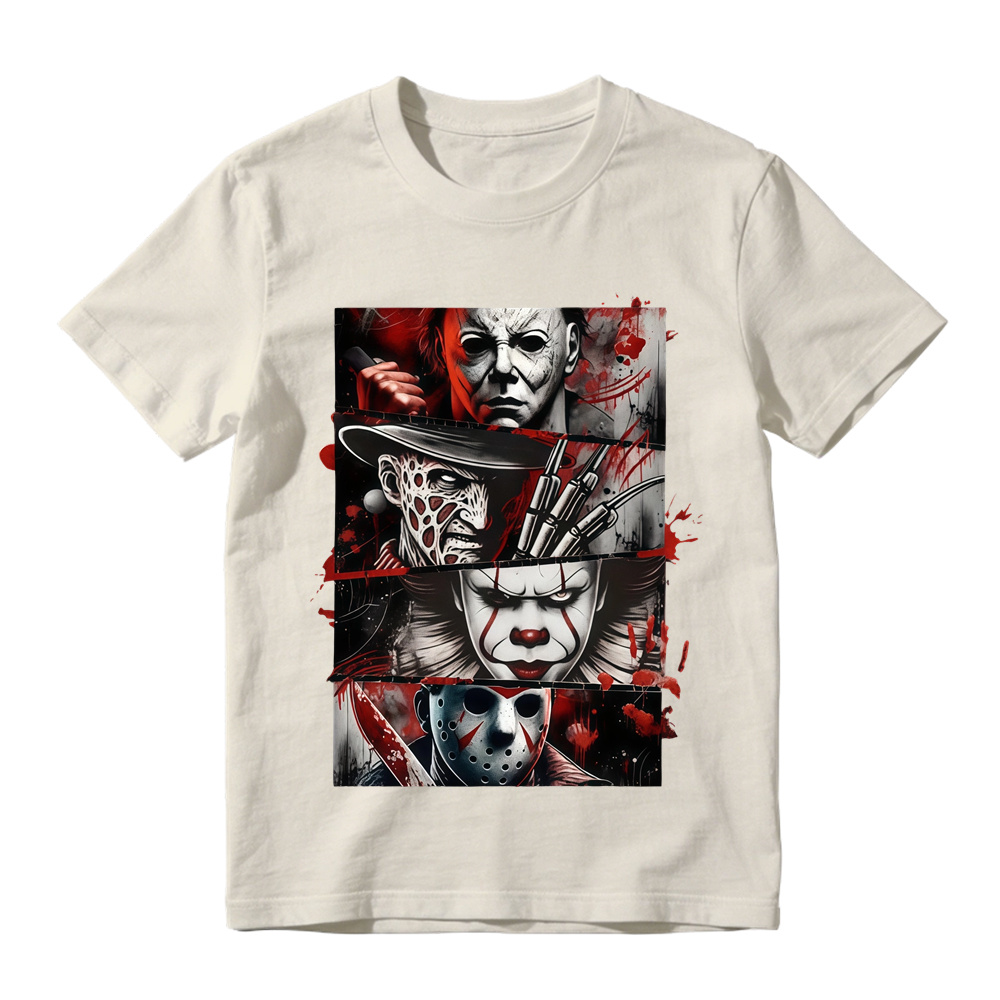 Unisex Spooky Dark Horror Panel Collage Casual Graphic Short Sleeve Tee