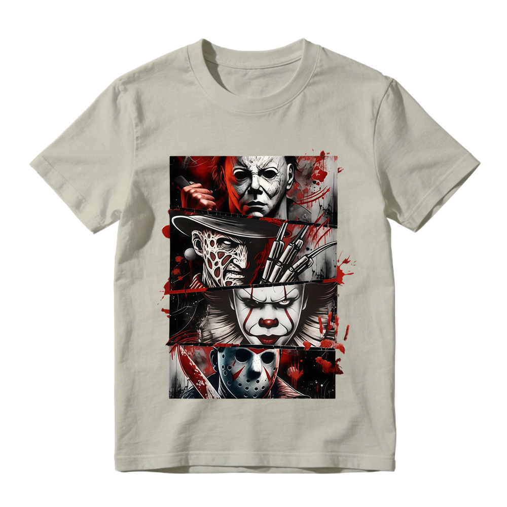 Unisex Spooky Dark Horror Panel Collage Casual Graphic Short Sleeve Tee