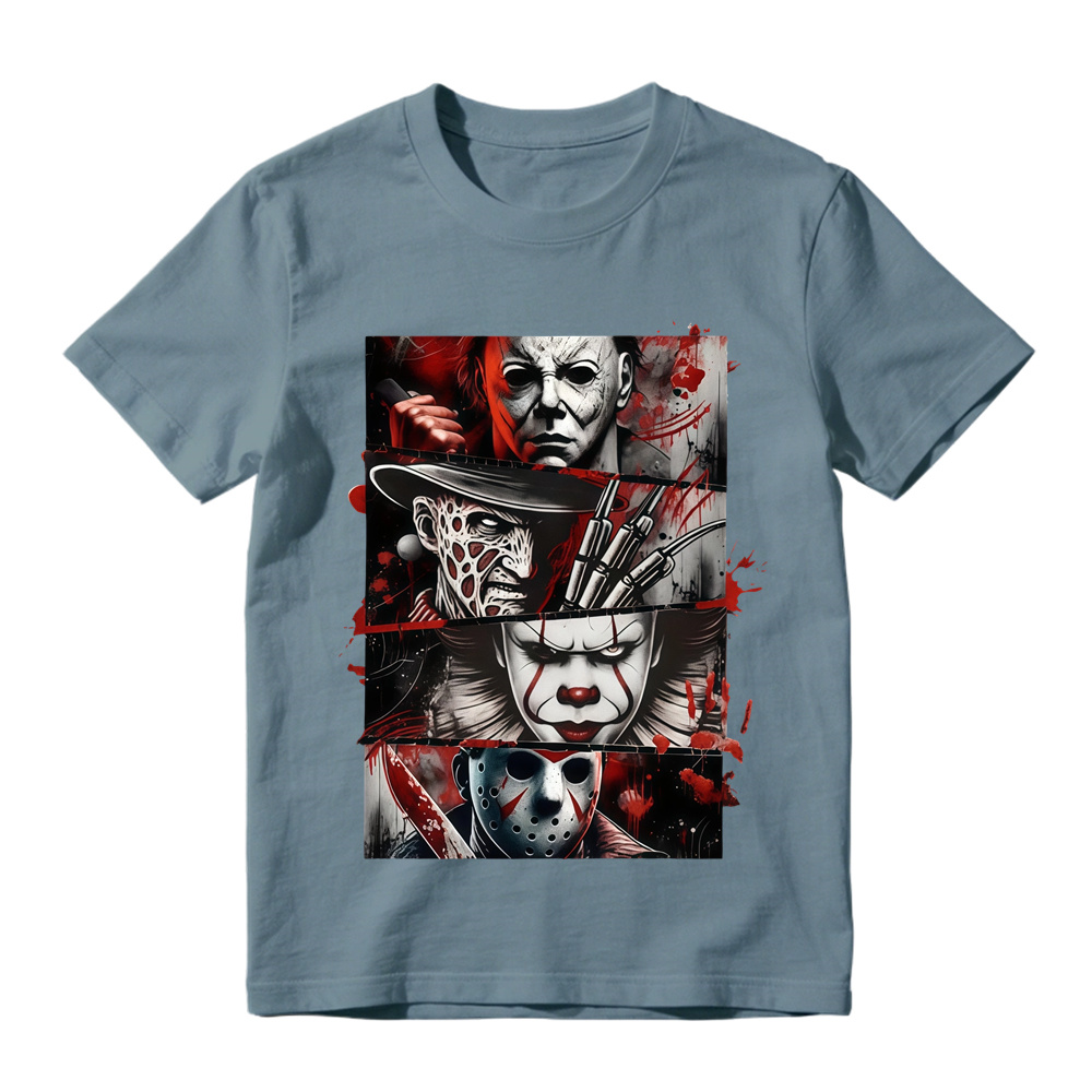 Unisex Spooky Dark Horror Panel Collage Casual Graphic Short Sleeve Tee
