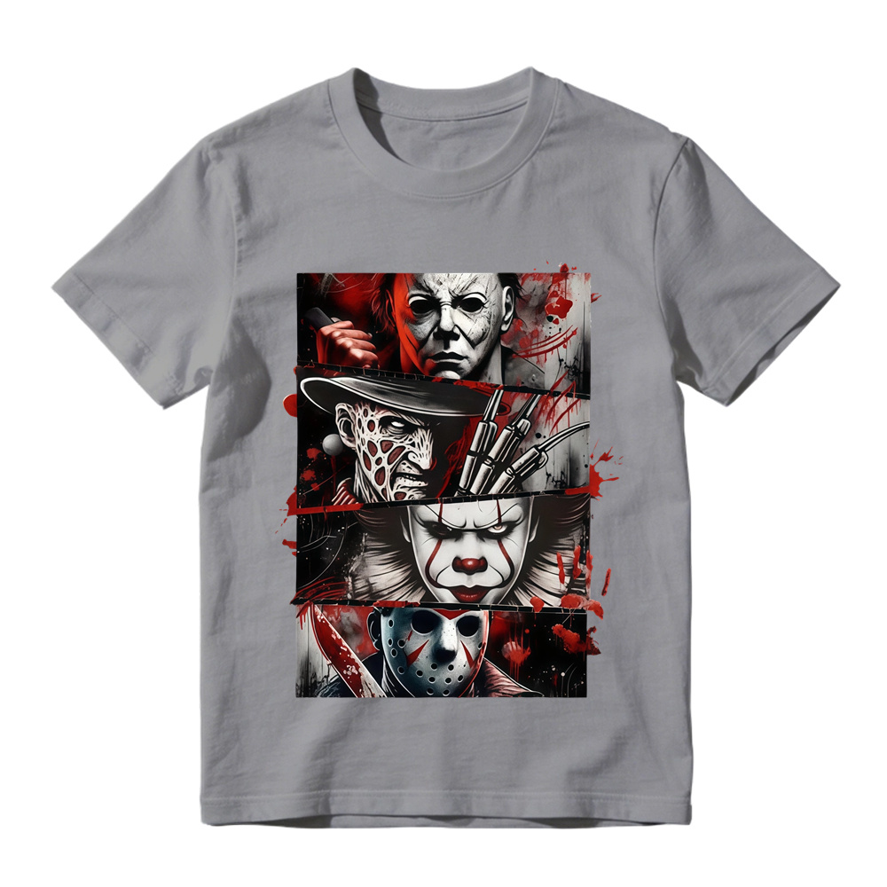 Unisex Spooky Dark Horror Panel Collage Casual Graphic Short Sleeve Tee