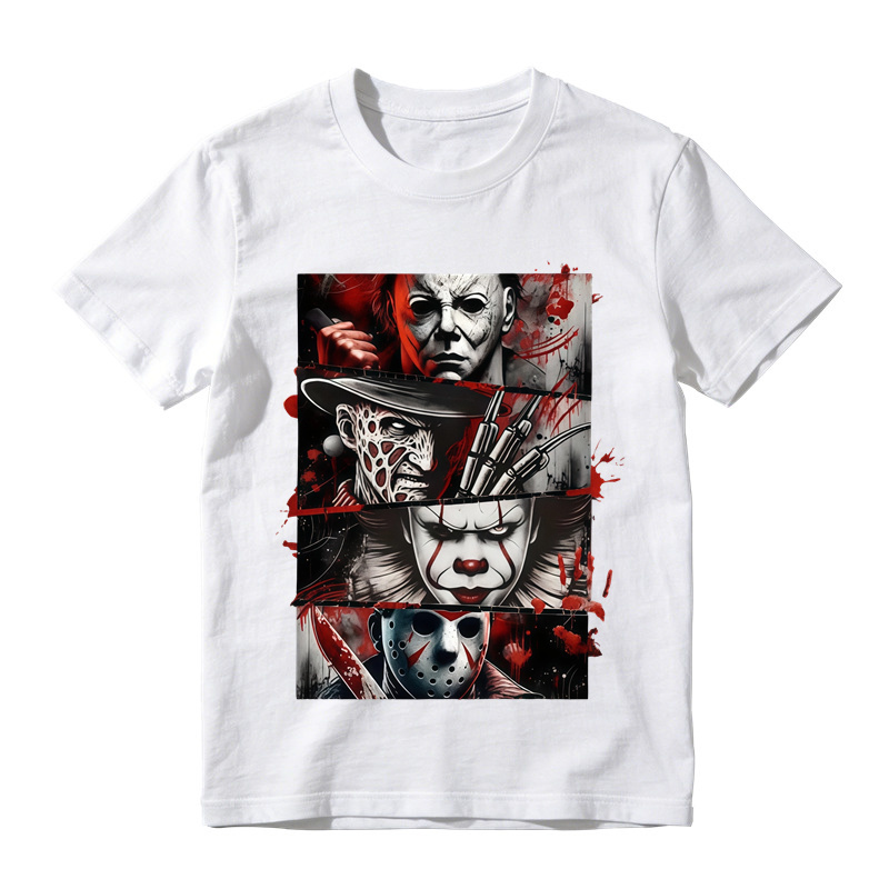Unisex Spooky Dark Horror Panel Collage Casual Graphic Short Sleeve Tee