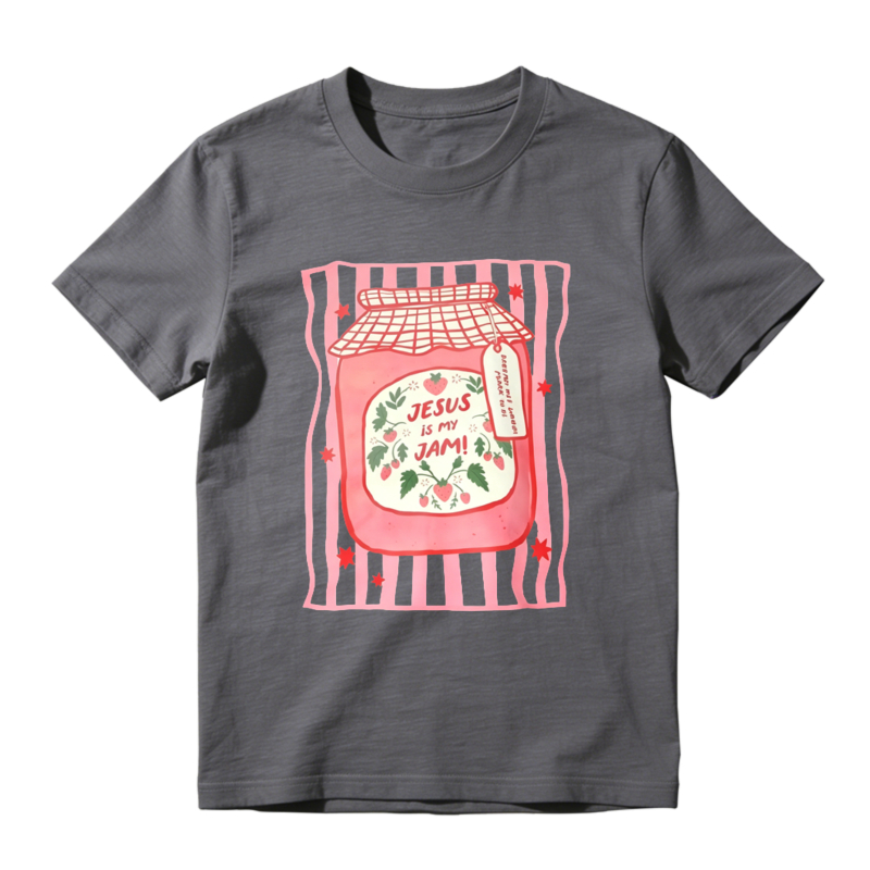 Jesus Is My Jam Pink Strawberry Jar Illustration Graphic T-shirt