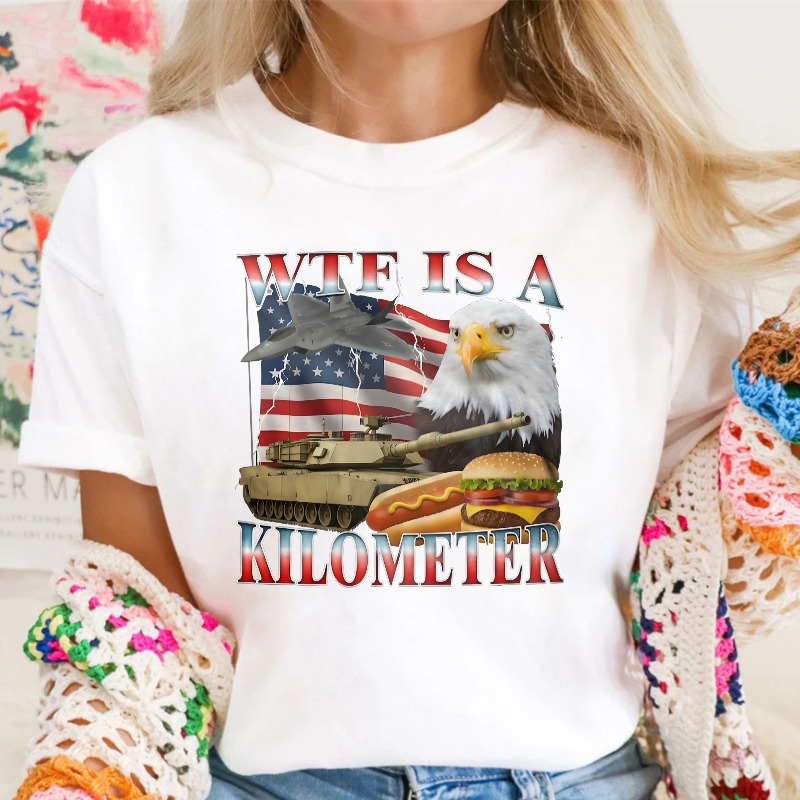 Wtf Is A Kilometer American Flag Eagle Tank Burger And Hotdog T-shirt