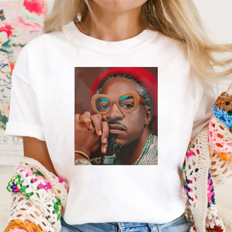 Portrait Of A Man With Red Beret And Colorful Glasses T-shirt