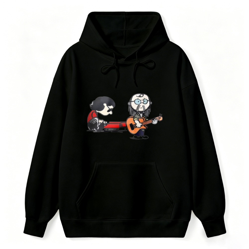 Cartoon Musician Duo Playing Guitar And Keyboard Unisex Classic Hoodie