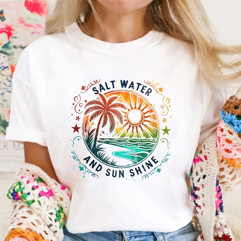 Salt Water And Sunshine Palm Tree Beach Scene T-shirt