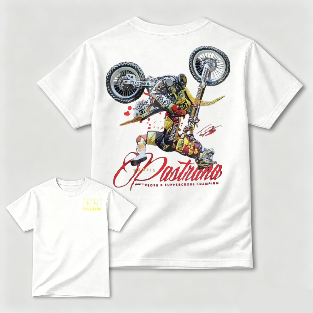 Vintage Motocross Dirt Bike T‑Shirt, Travis Pastrana Supercross Champion Unisex Casual Biker Tee