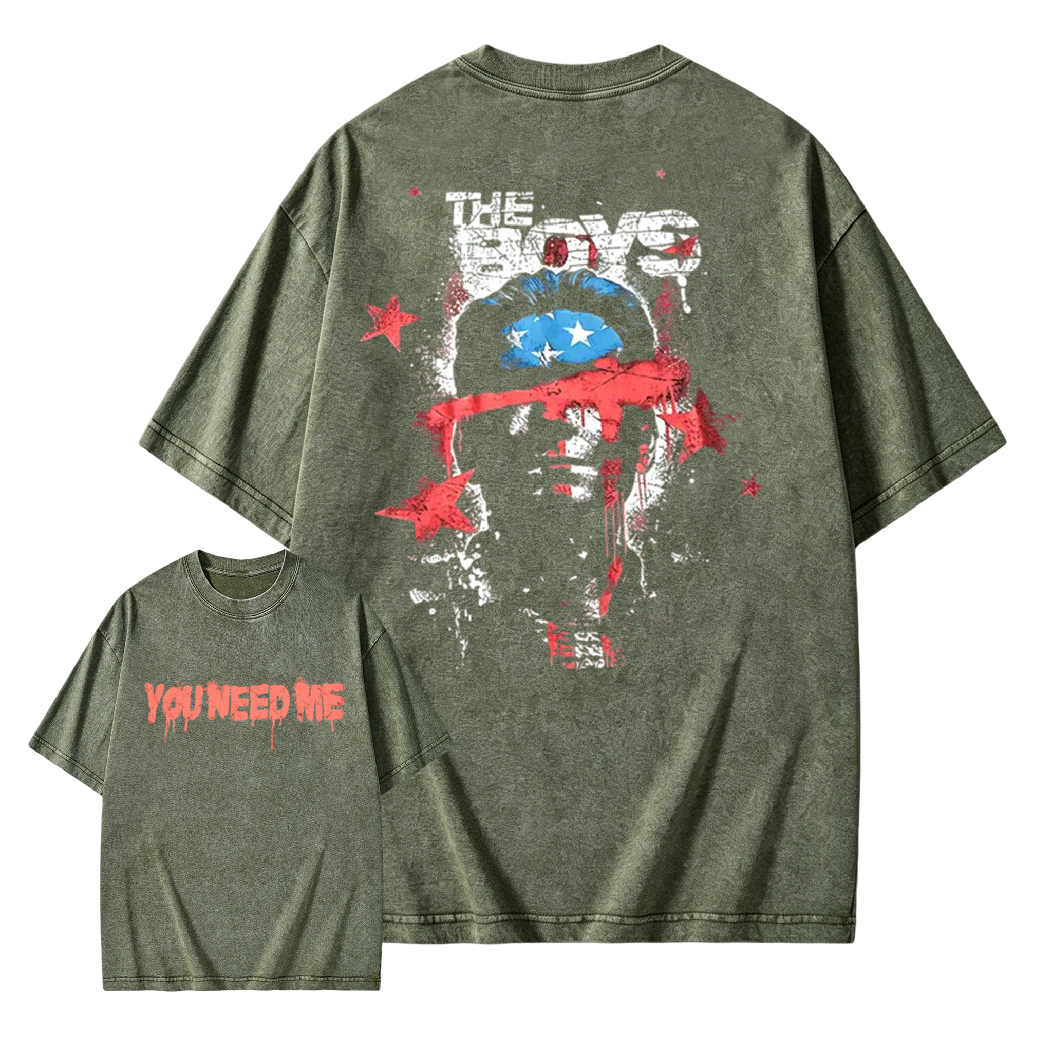 The Boys Homelander You Need Me Double Sided Vintage Washed T-Shirt