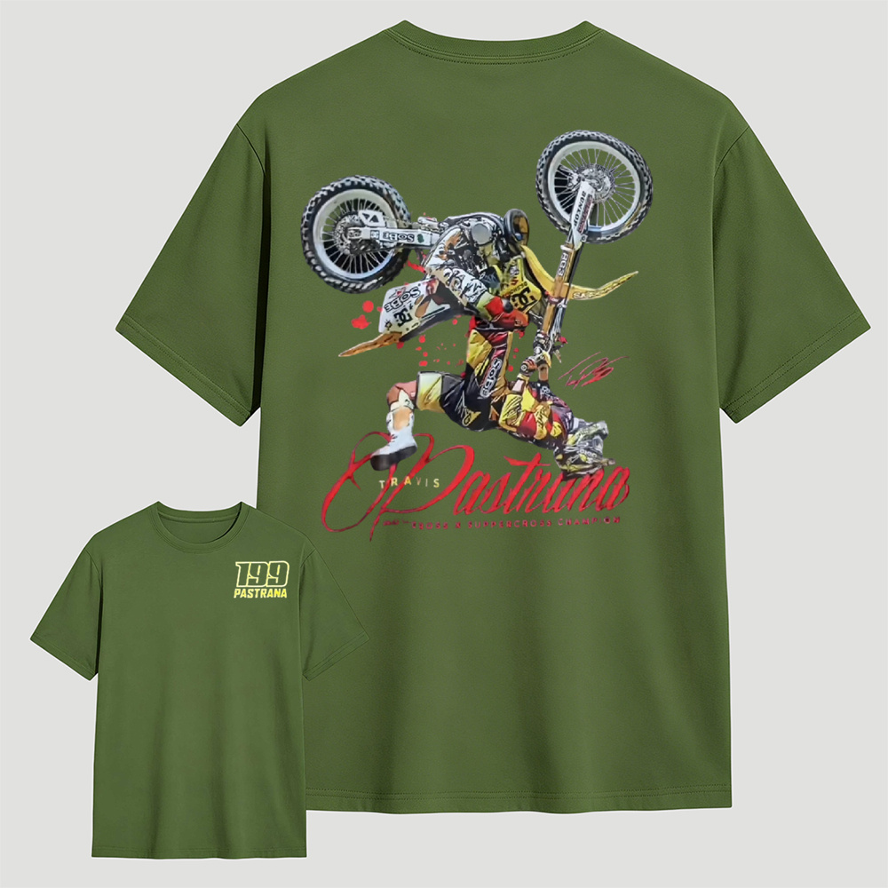 Vintage Motocross Dirt Bike T‑Shirt, Travis Pastrana Supercross Champion Unisex Casual Biker Tee