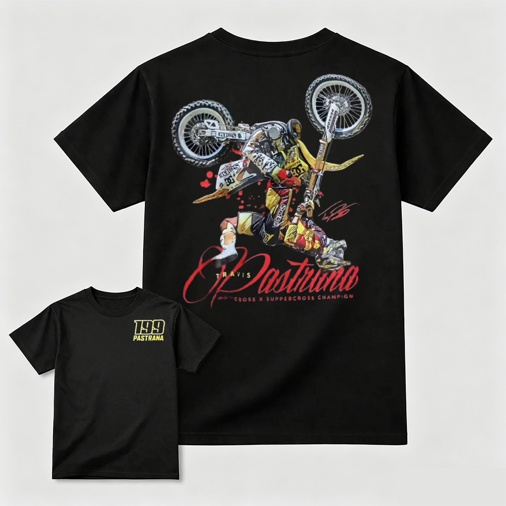 Vintage Motocross Dirt Bike T‑Shirt, Travis Pastrana Supercross Champion Unisex Casual Biker Tee