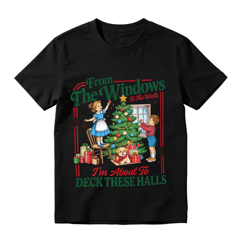 Unisex Retro Christmas Tree Graphic Short Sleeve Tee Holiday Xmas T-Shirt