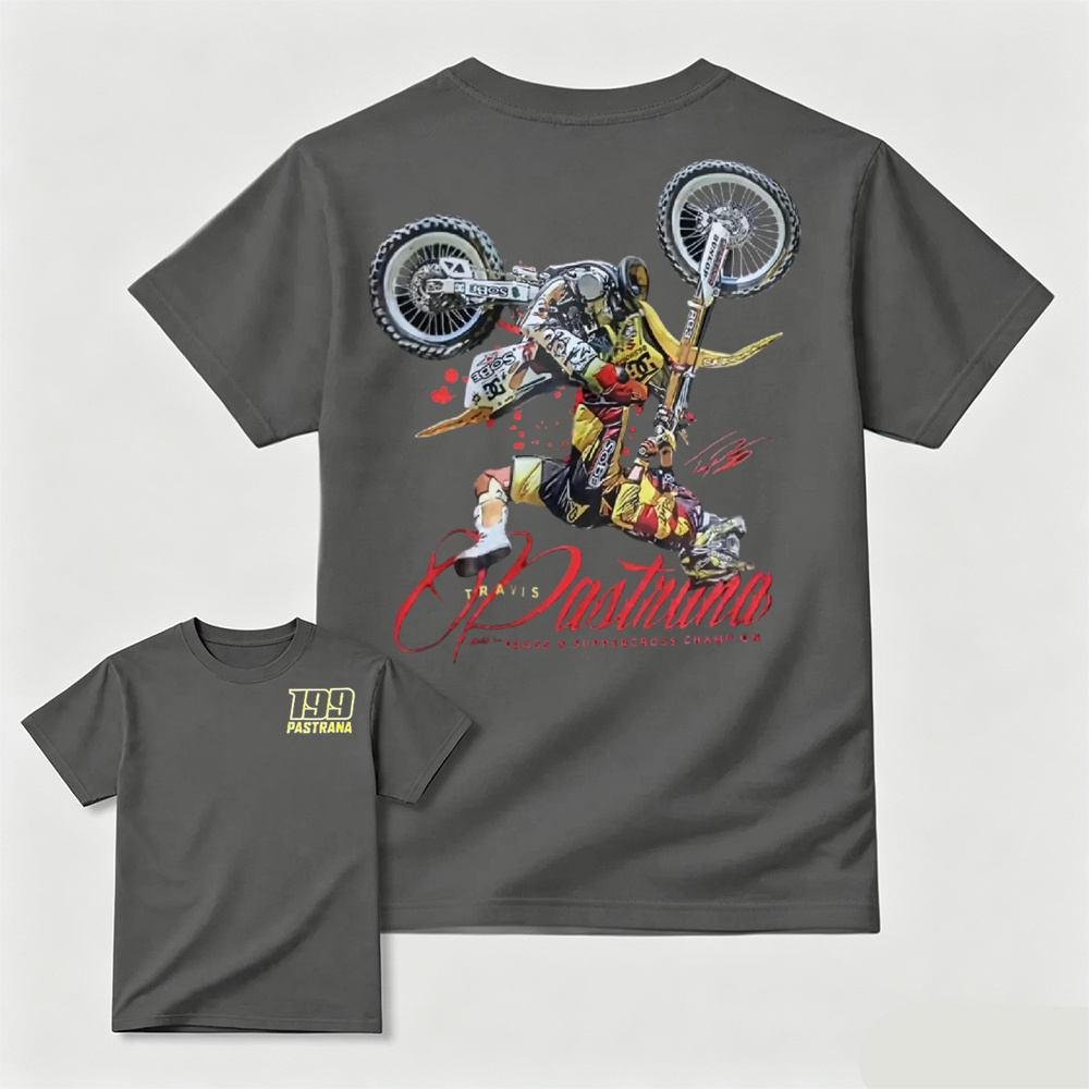 Vintage Motocross Dirt Bike T‑Shirt, Travis Pastrana Supercross Champion Unisex Casual Biker Tee
