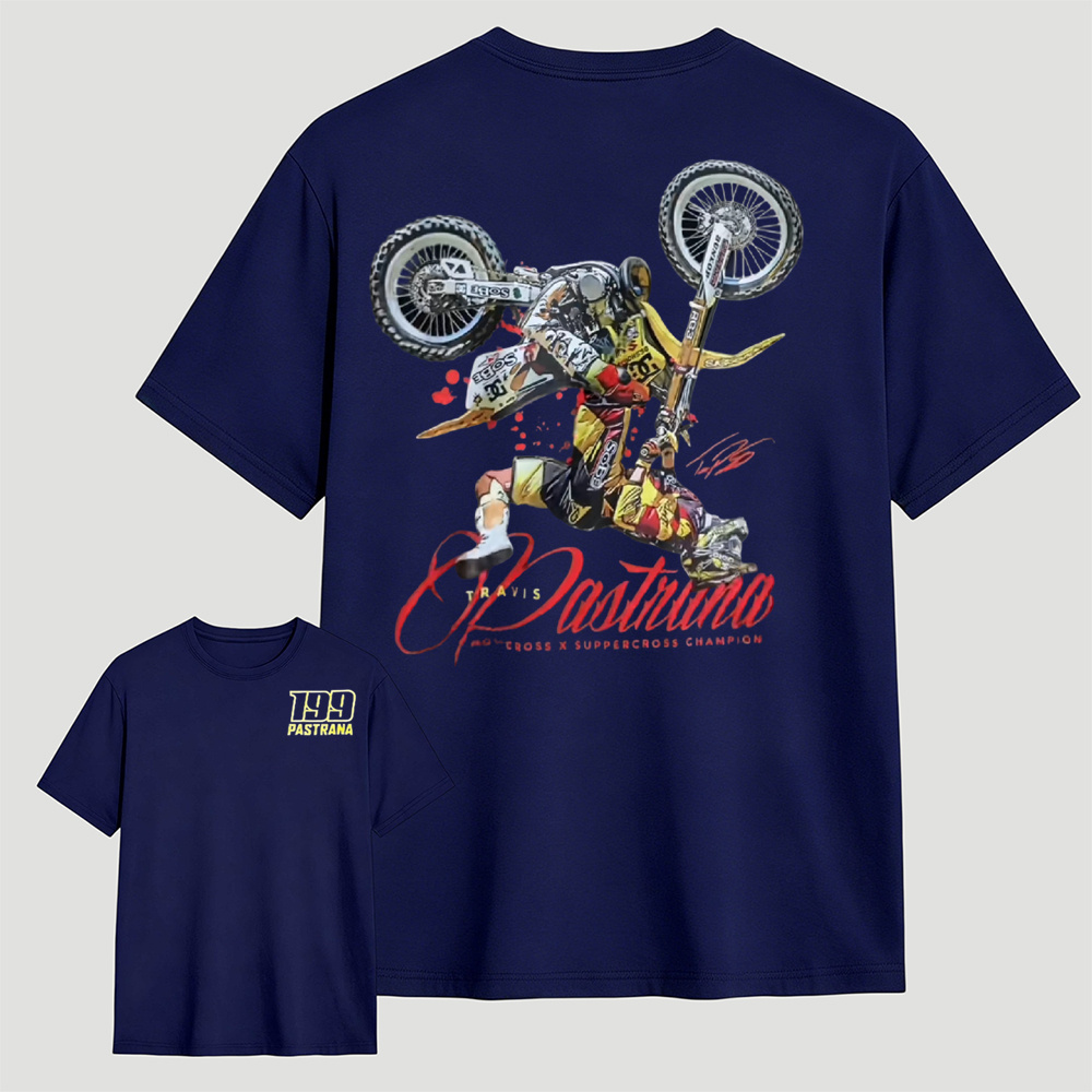 Vintage Motocross Dirt Bike T‑Shirt, Travis Pastrana Supercross Champion Unisex Casual Biker Tee