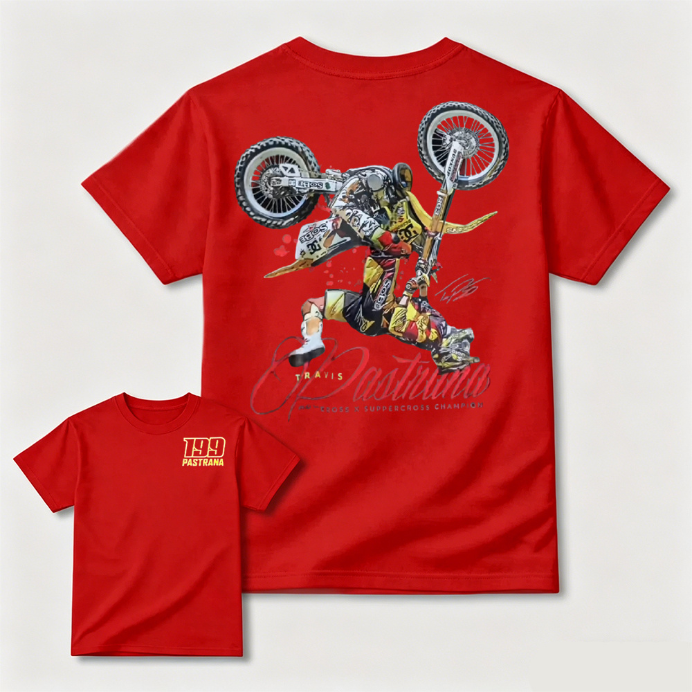 Vintage Motocross Dirt Bike T‑Shirt, Travis Pastrana Supercross Champion Unisex Casual Biker Tee