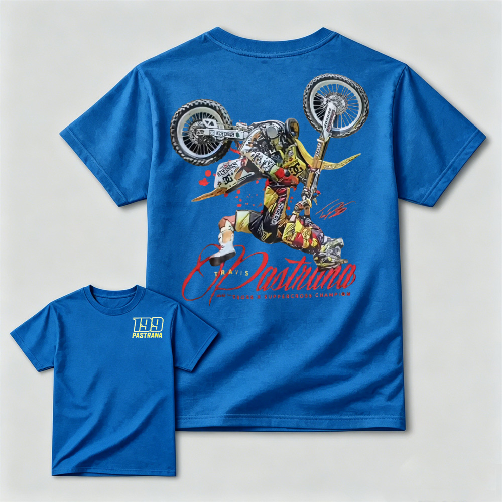 Vintage Motocross Dirt Bike T‑Shirt, Travis Pastrana Supercross Champion Unisex Casual Biker Tee
