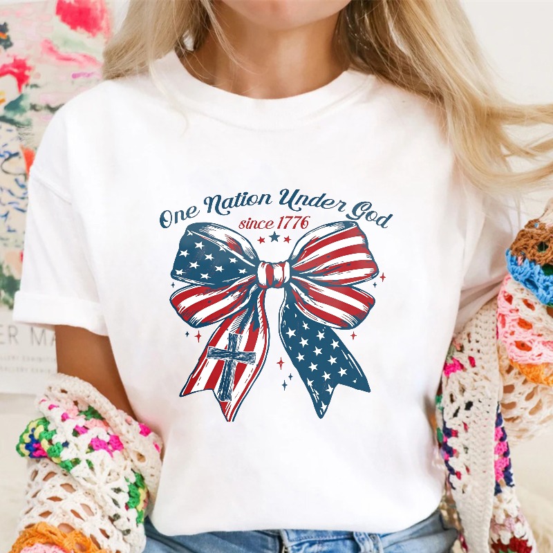 One Nation Under God Since 1776 American Flag Bow T-shirt