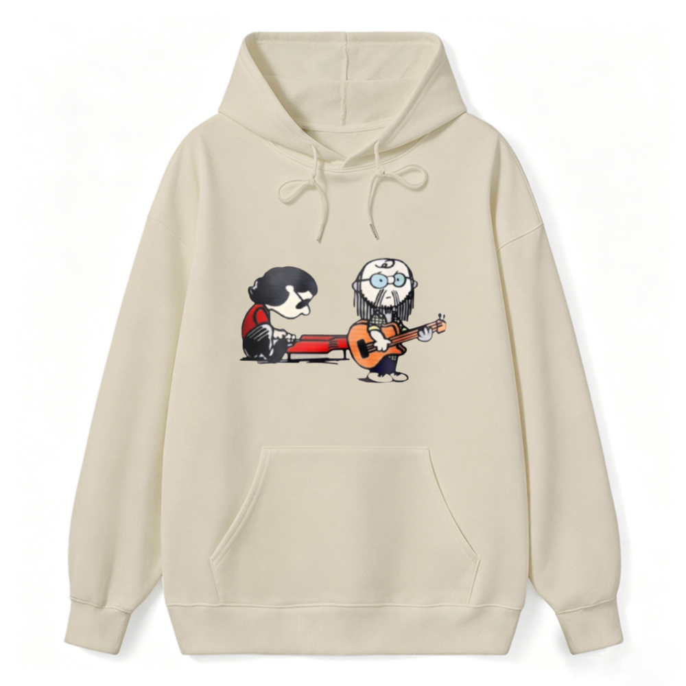 Cartoon Musician Duo Playing Guitar And Keyboard Unisex Classic Hoodie