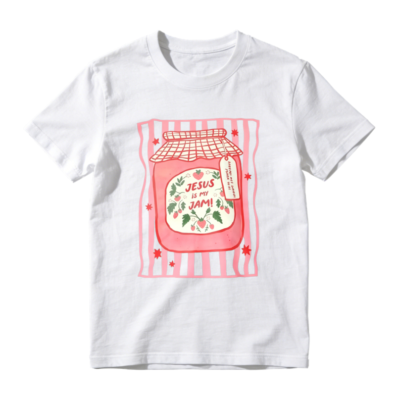 Jesus Is My Jam Pink Strawberry Jar Illustration Graphic T-shirt