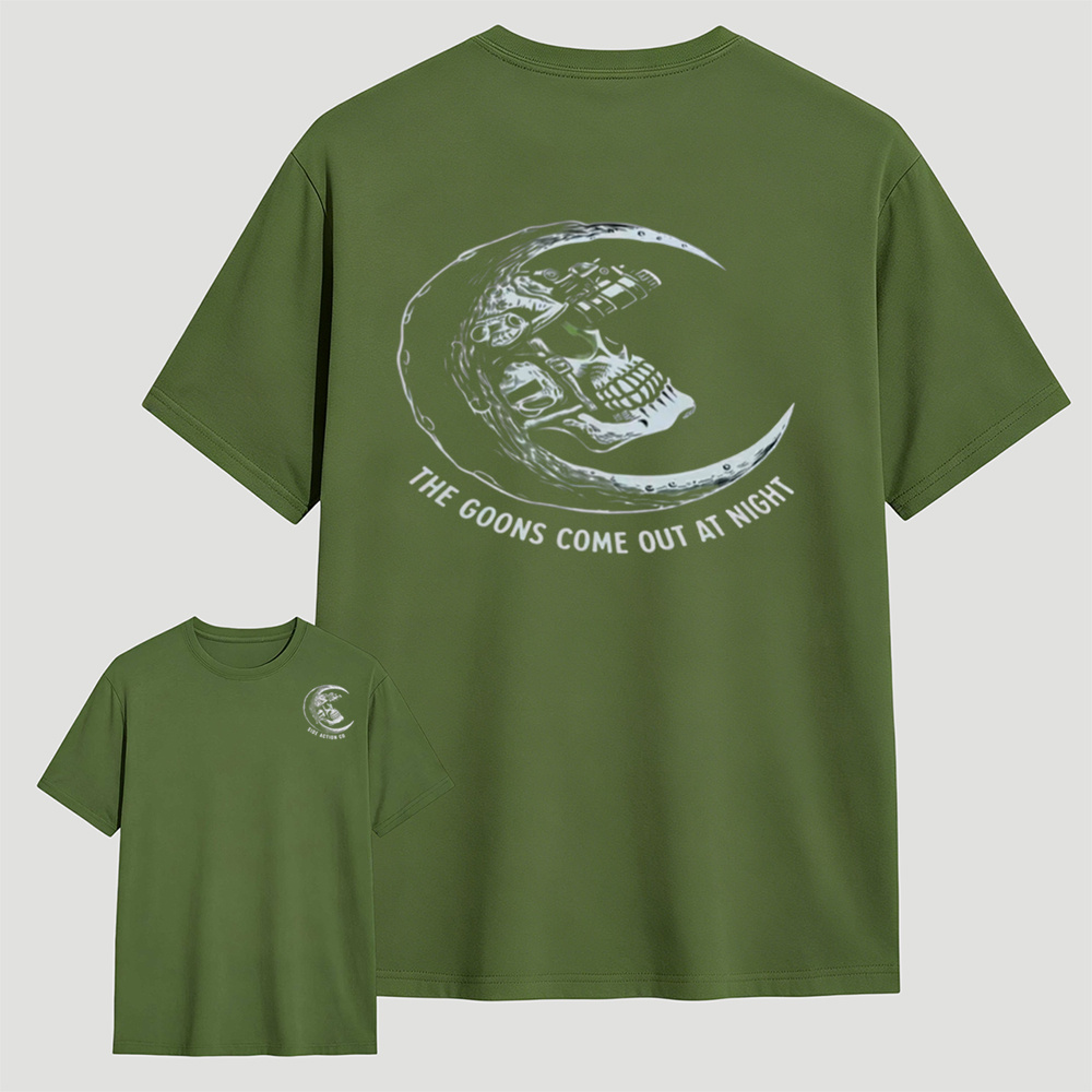 Tactical Skull Night Vision Graphic Tee, The Goons Come Out At Night Moon Men’s T‑Shirt