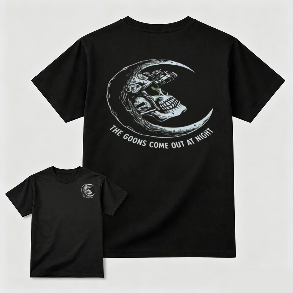 Tactical Skull Night Vision Graphic Tee, The Goons Come Out At Night Moon Men’s T‑Shirt