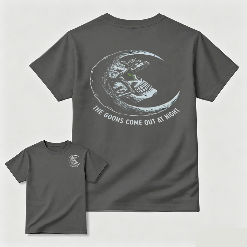 Tactical Skull Night Vision Graphic Tee, The Goons Come Out At Night Moon Men’s T‑Shirt