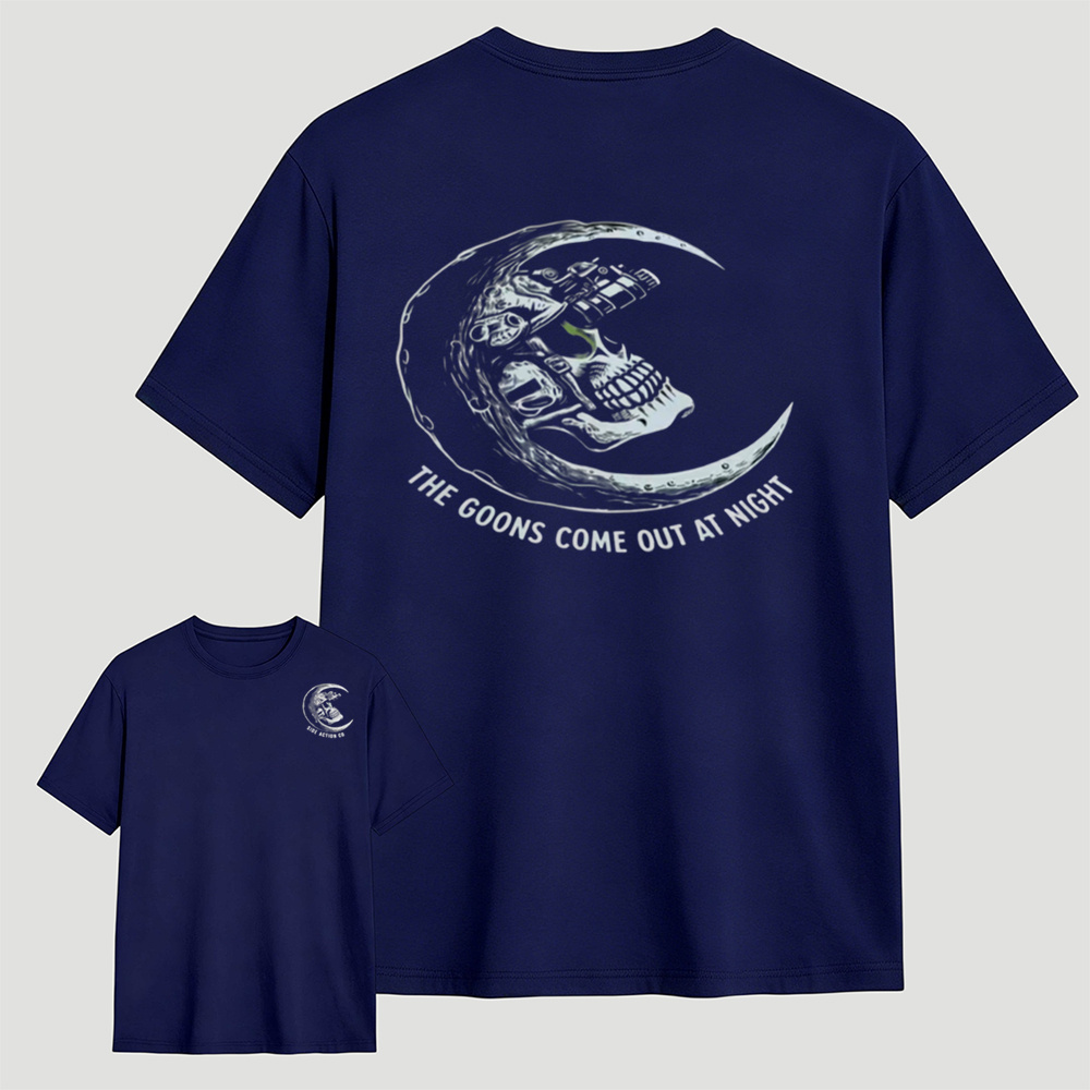 Tactical Skull Night Vision Graphic Tee, The Goons Come Out At Night Moon Men’s T‑Shirt