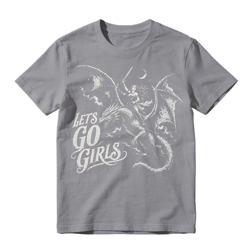 Lets Go Girls Dragon Rider Warrior Woman Fantasy Feminist Women T-shirt