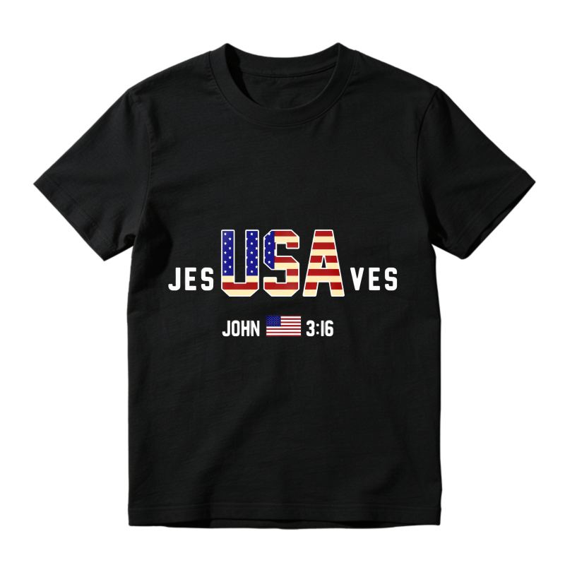 Jesus Loves Usa Flag Design T-shirt