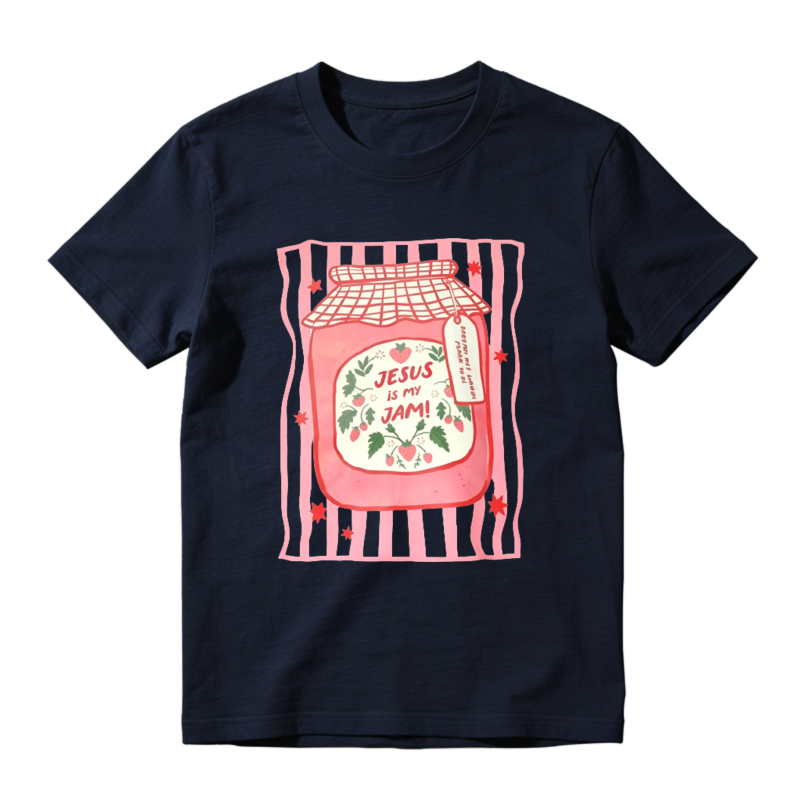 Jesus Is My Jam Pink Strawberry Jar Illustration Graphic T-shirt