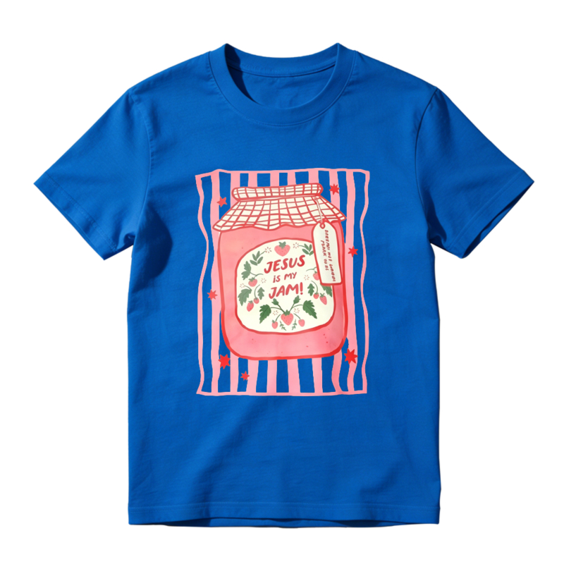 Jesus Is My Jam Pink Strawberry Jar Illustration Graphic T-shirt