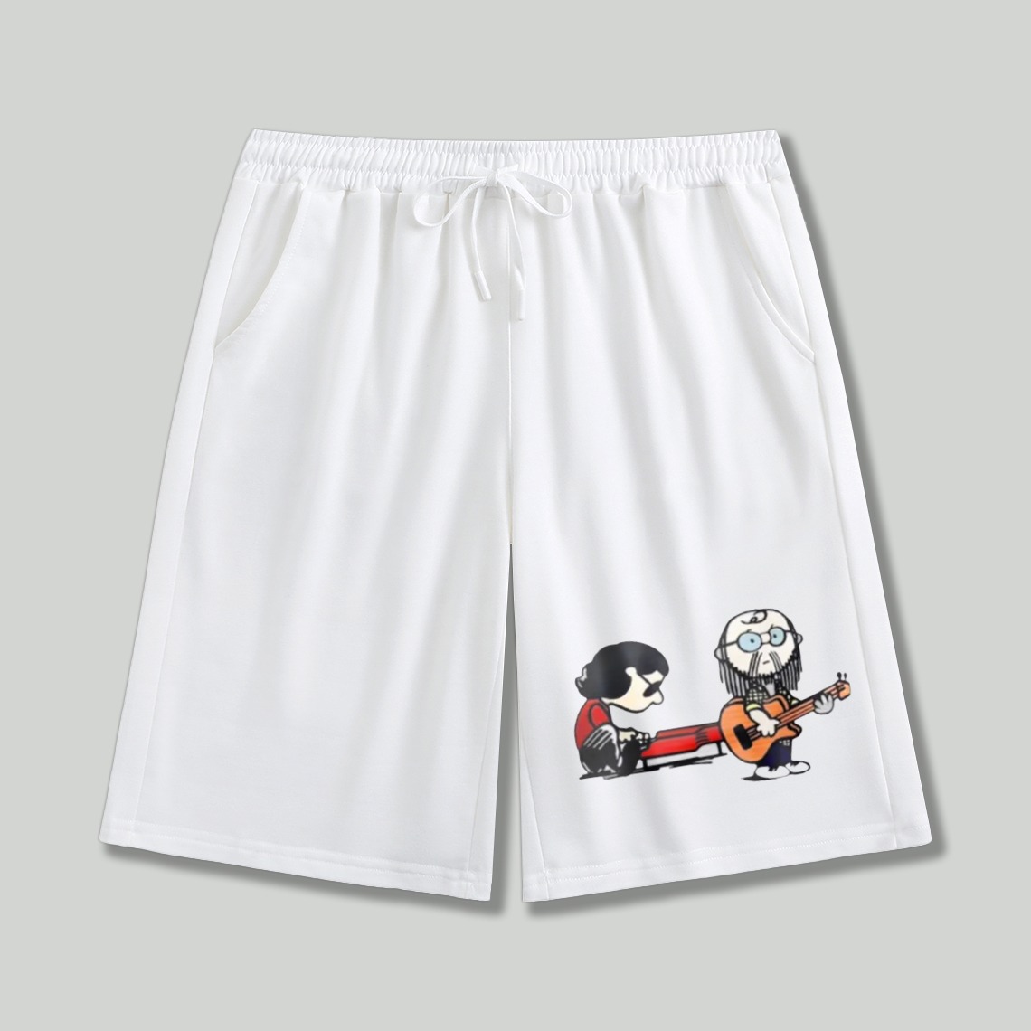 Cartoon Musician Playing Guitar And Drummer Graphic Shorts