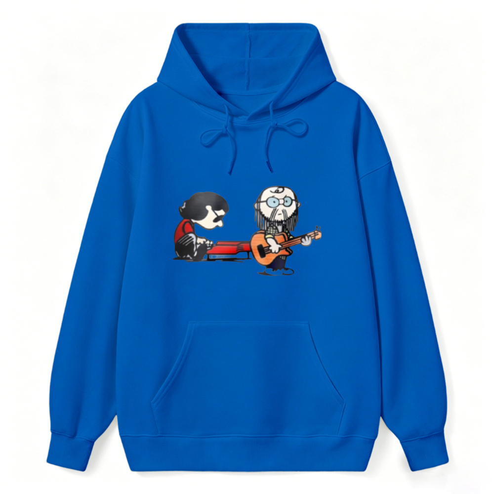 Cartoon Musician Duo Playing Guitar And Keyboard Unisex Classic Hoodie