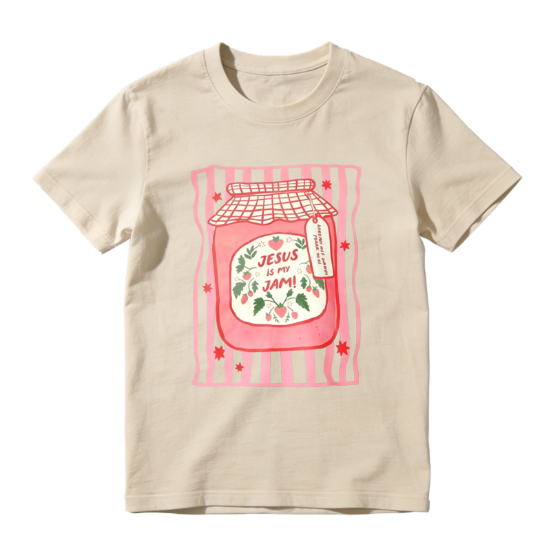 Jesus Is My Jam Pink Strawberry Jar Illustration Graphic T-shirt