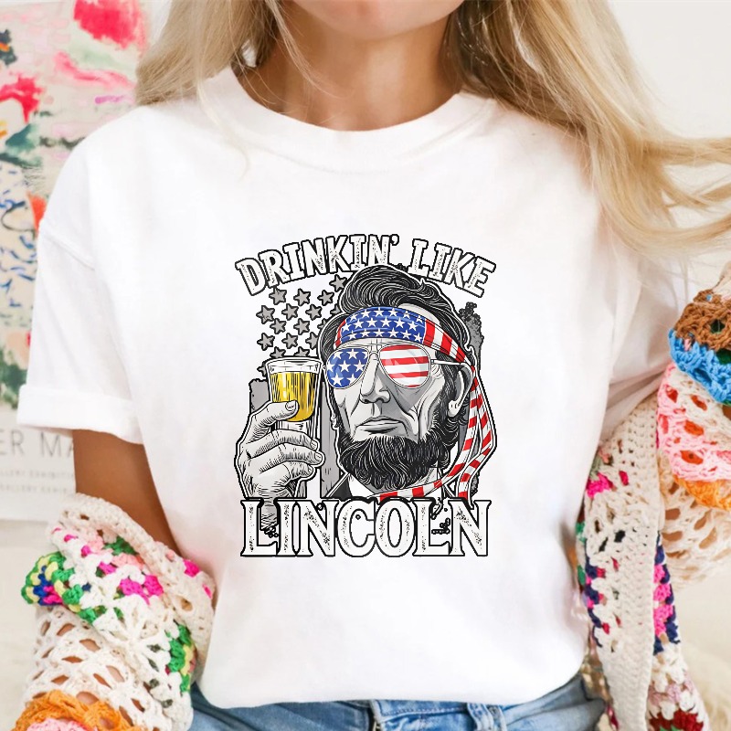 Drinking Like Lincoln American Flag Sunglasses Man Holding Beer Unisex Classic T-shirt