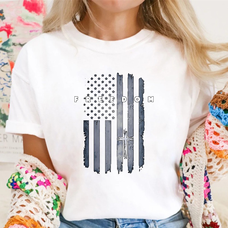 American Flag With Cross And Freedom Text Unisex Classic T-shirt