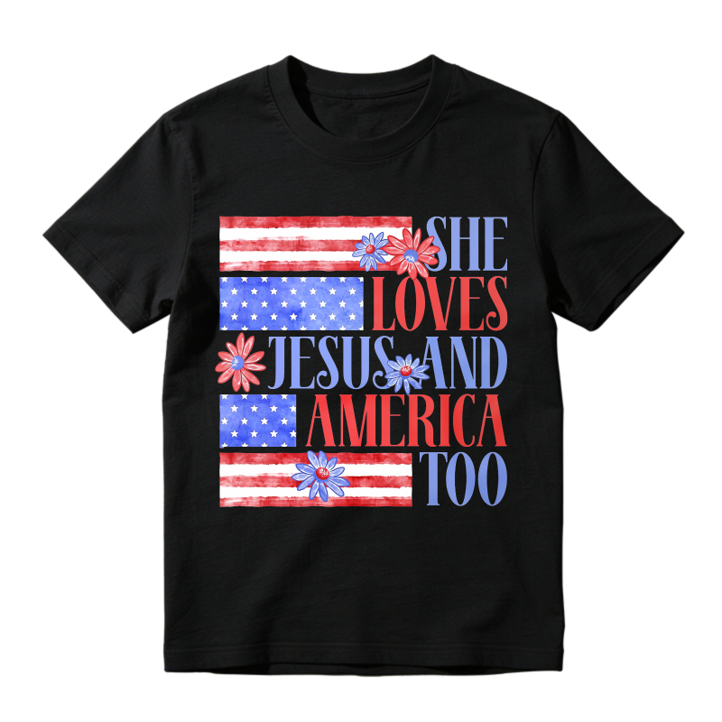 She Loves Jesus And America Too Flag Design T-shirt