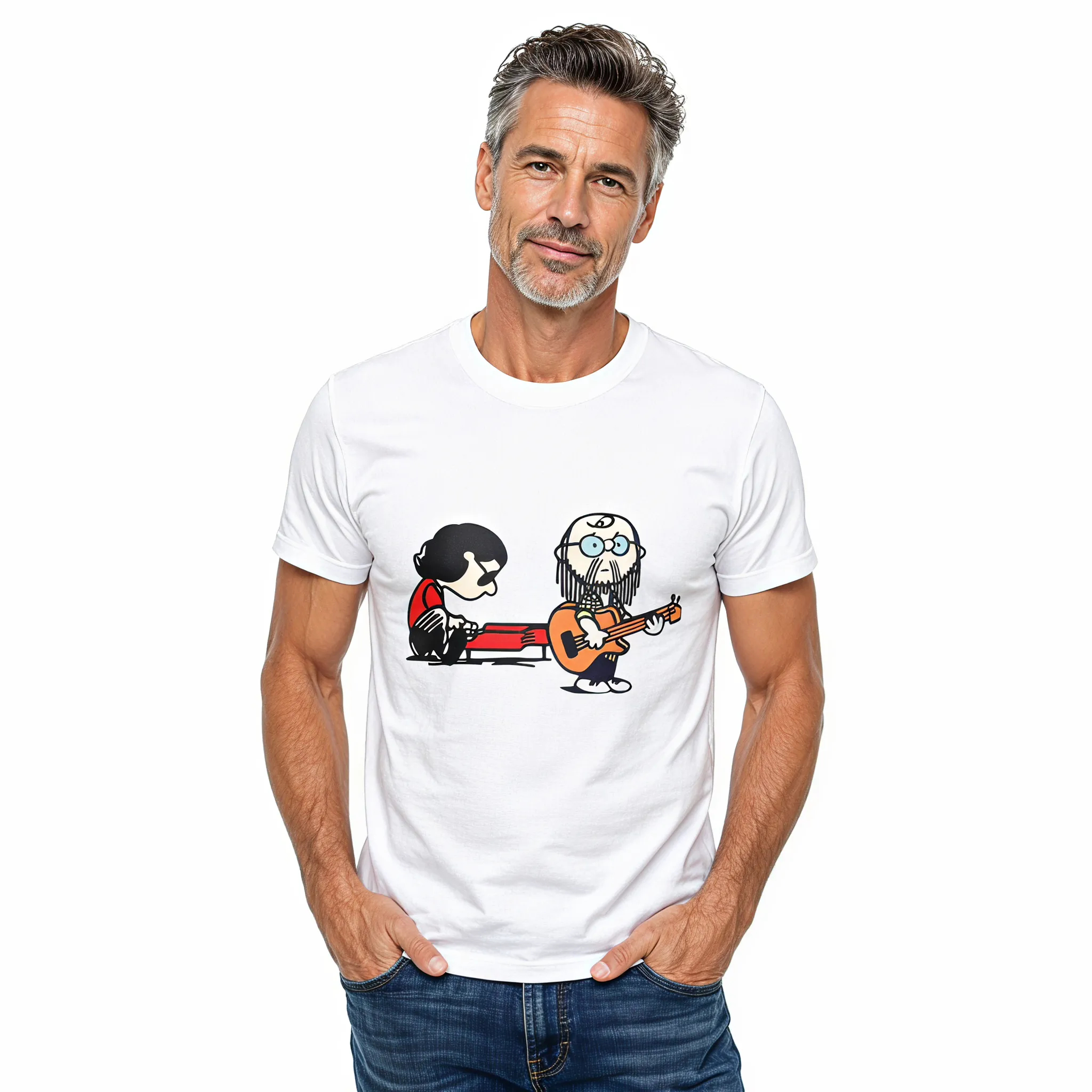 Cartoon Musician Duo Playing Guitar And Keyboard Unisex Classic T-shirt