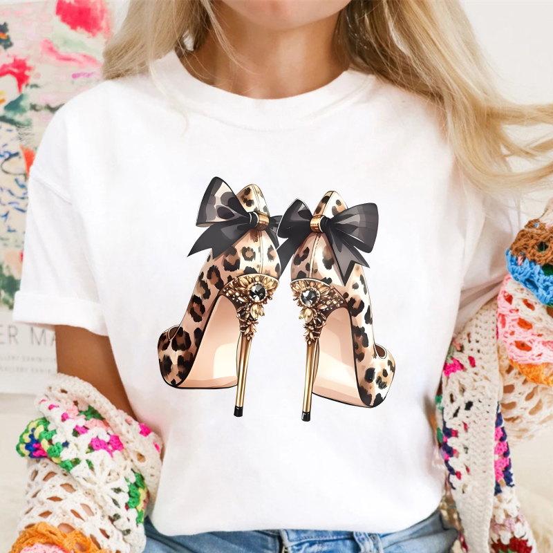 Leopard Print High Heels With Bow Unisex Classic T-shirt