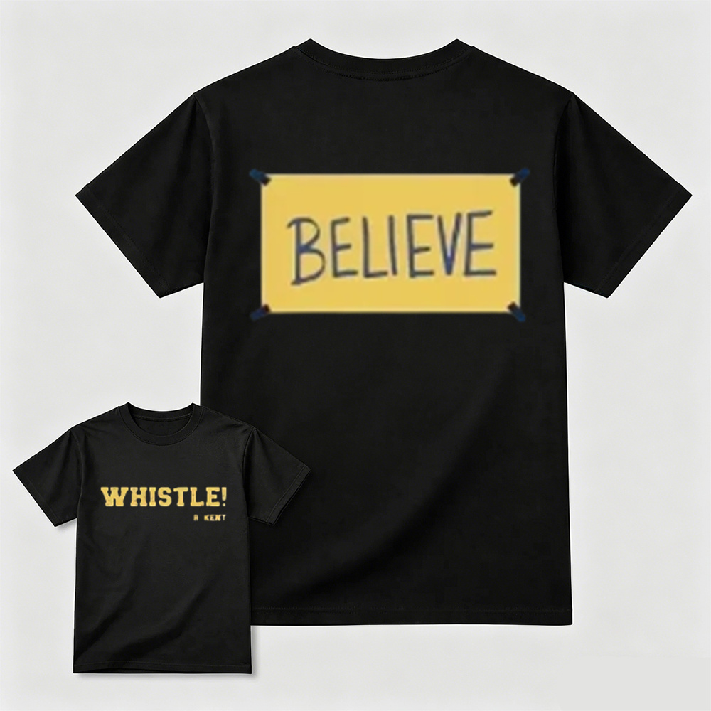 Motivational Believe Whistle Graphic Tee, Double‑Sided Printed Sports Casual T‑Shirt
