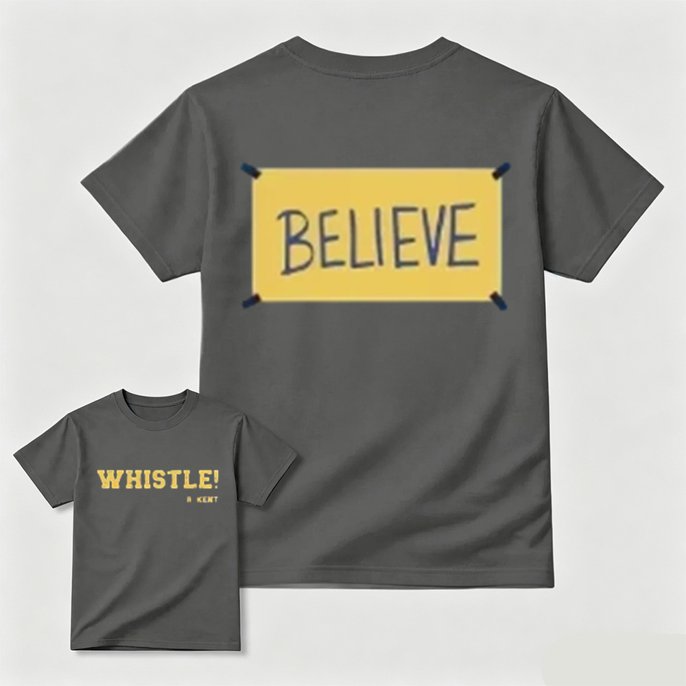 Motivational Believe Whistle Graphic Tee, Double‑Sided Printed Sports Casual T‑Shirt