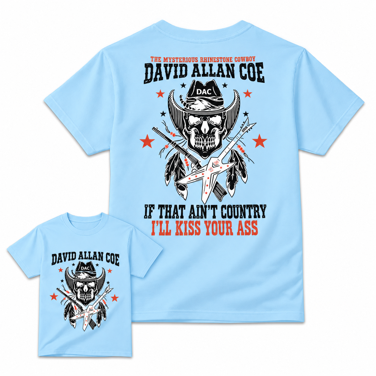 Rhinestone Cowboy Skull Guitar Graphic T-Shirt, Vintage Country Music Western Back Print Tee For Men
