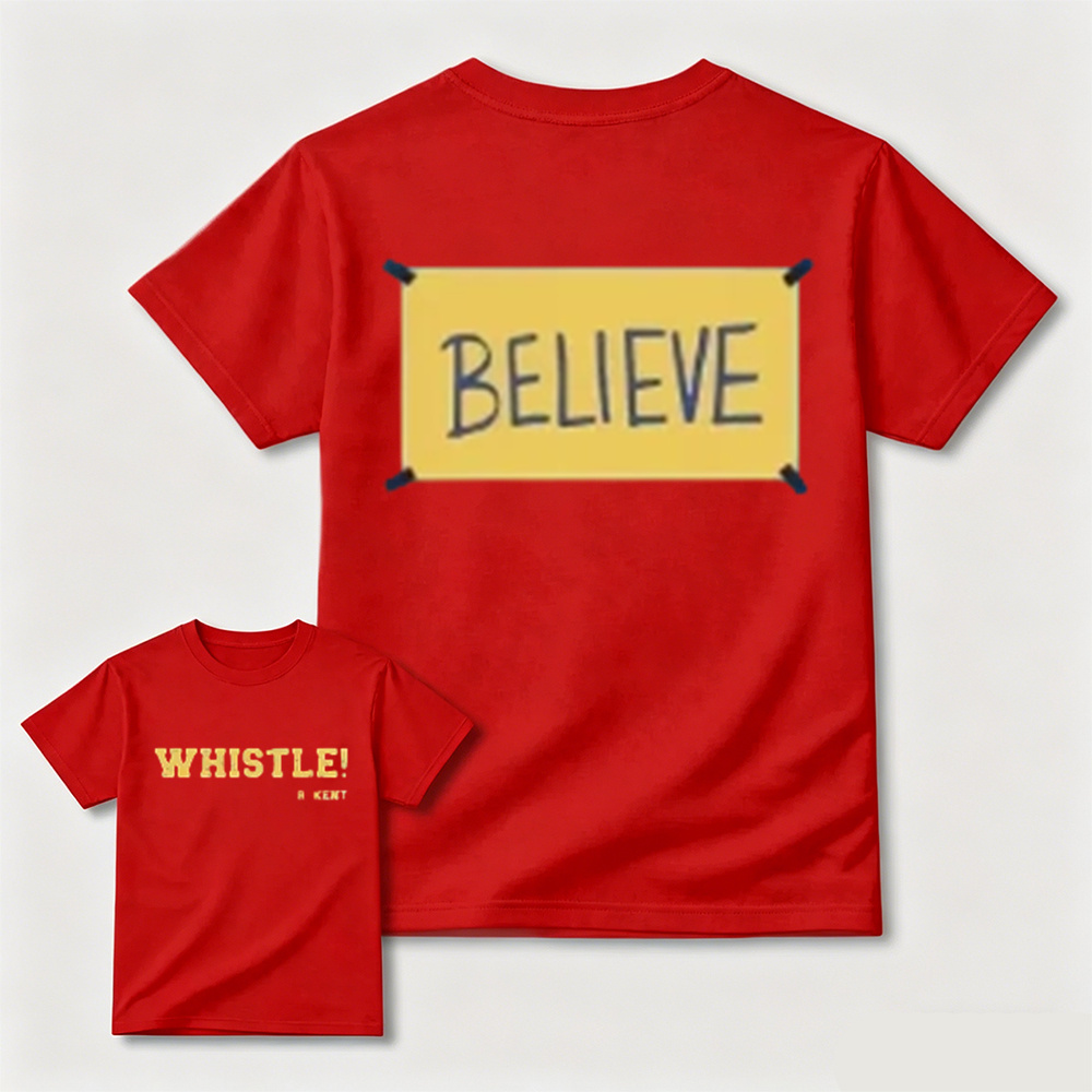 Motivational Believe Whistle Graphic Tee, Double‑Sided Printed Sports Casual T‑Shirt