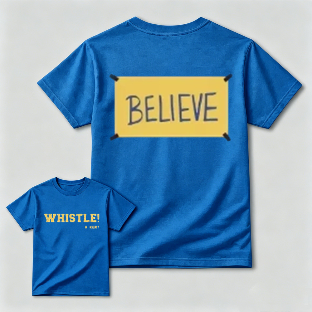 Motivational Believe Whistle Graphic Tee, Double‑Sided Printed Sports Casual T‑Shirt