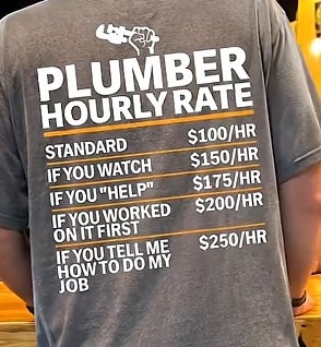 Funny Plumber Hourly Rate Graphic Tee, Humor Trade Worker Plumber Casual T‑Shirt